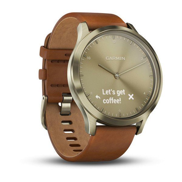 Часы Garmin (Гармин) VIVOMOVE HR золотые со светло - коричневым кожаным ремешком | Мототека