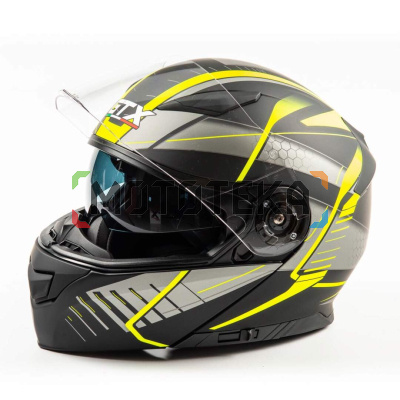 Шлем мото модуляр GTX 550 (M) #3 BLACK/FLUO YELLOW GREY (2 визора)