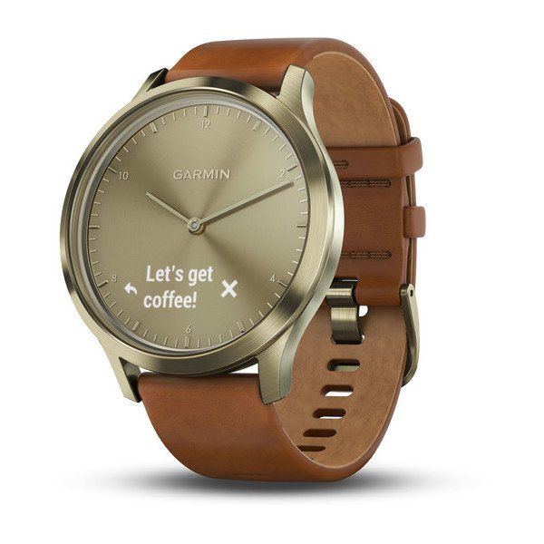 Часы Garmin (Гармин) VIVOMOVE HR золотые со светло - коричневым кожаным ремешком