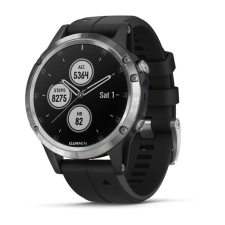 Часы Garmin (Гармин) FENIX 5 PLUS серебристые с черным ремешком